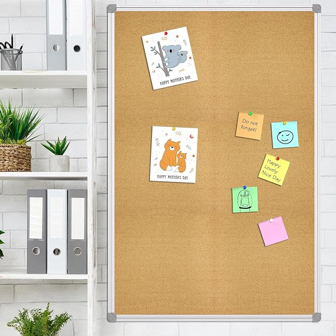 Lockways Cork Board Bulletin Board, Double Sided Corkboard 48 x 31,