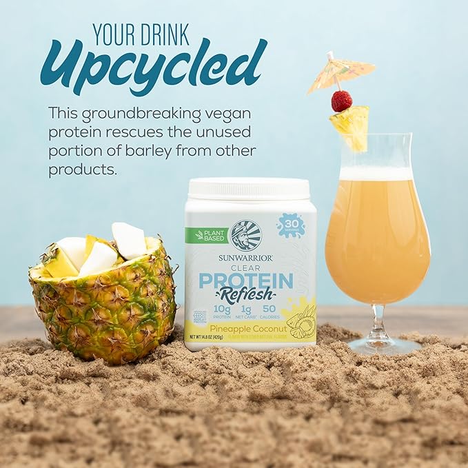 Sunwarrior Protein Water Mix Vegan Plant-Based Protein and Hydration Powder 10g Protein Drink Pineapple Coconut Flavored 420g Tub (30 SRV) Protein Refresh