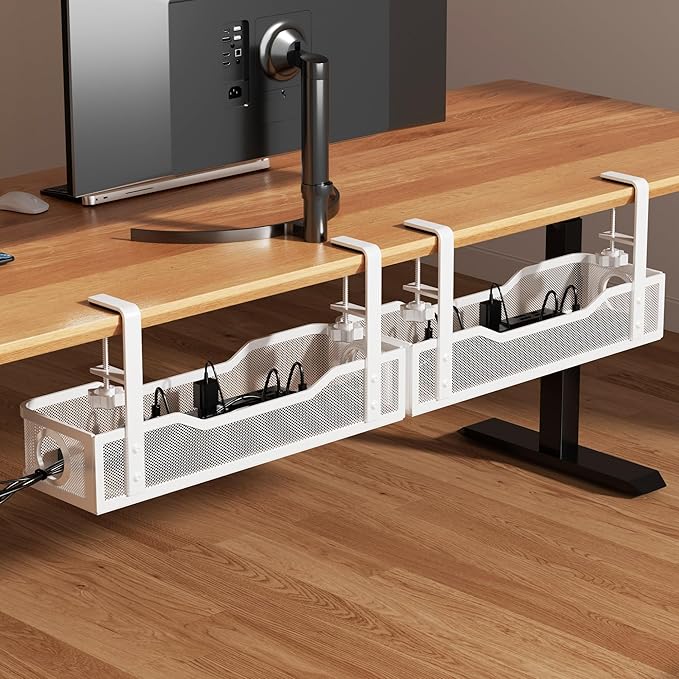 16-in Under Desk Cable Trays, No Drill, 2 Pack – White