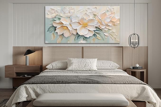 Anolyfi White Textured Flowers Canvas Wall Art