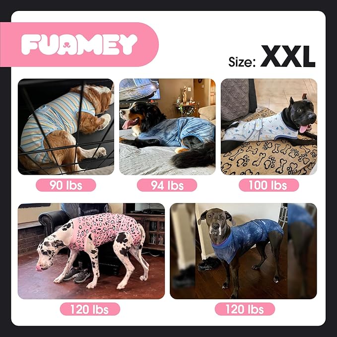 FUAMEY Recovery Suit for Dogs After Surgery,Soft Breathable Dog Bodysuit E-Collar & Cone Alternative Surgical Suit,Male Female Dog Neuter Spay Suits Anti Licking Wounds Onesie Blue Yellow Stripes XXL