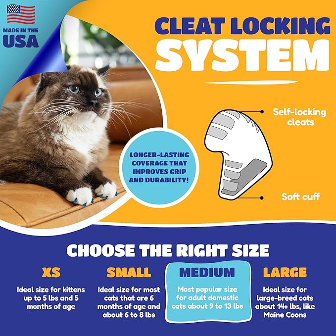 Soft Claws Cat Nail Caps for Medium Cats – (40 Caps, Gold Sparkle) - Made in USA - Veterinarian-Developed | Protects Furniture & Skin - Easy to Apply, Long-Lasting Anti-Scratch Soft Cat Claw Covers