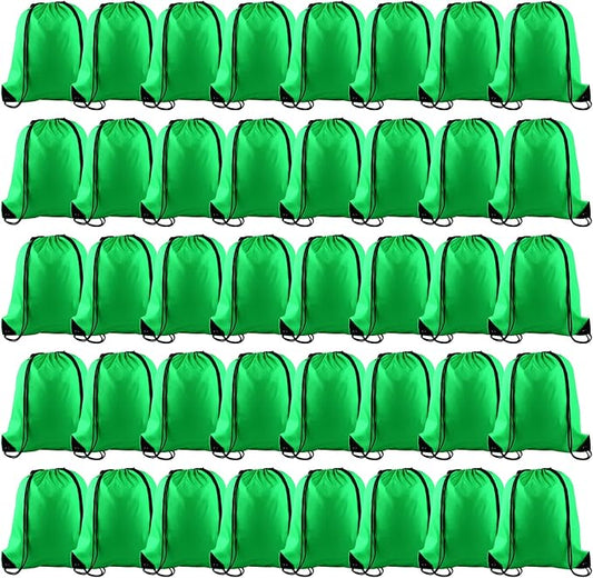 KUUQA 50Pcs Green Drawstring Backpack Bulk Drawstring Bags String Bags Storage Bags Gym Backpack for Sport Gym Traveling
