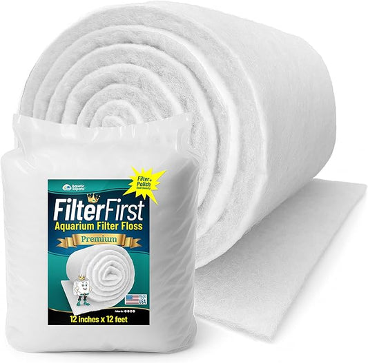 Aquatic Experts Aquarium Filter Floss for Fish Tank Filters - FilterFirst Aquarium Filter Pad - Media Roll for Crystal Clear Water, 3/4" - 1" Thick (12 Inch Wide, 12 Feet Long)
