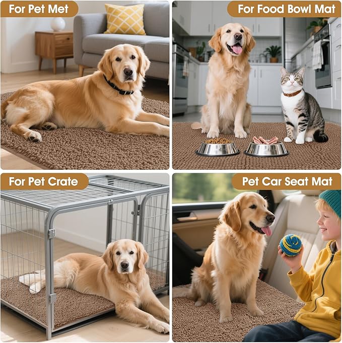 IM HOME 4 Pieces Muddy Door Mats for Dogs, Chenille Absorbent Pet Mats, Quick Dry, Trap Dirt Non Slip Heavy Indoor Doormat Soft Dog Bed Mat Front Inside Door Mat for Indoor Outdoor Entrance,Camel