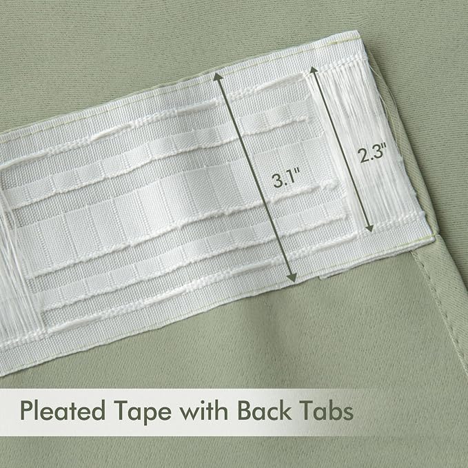 MIULEE Sage Green Back Tab Blackout Curtains 72 Inch Length 2 Panels Set