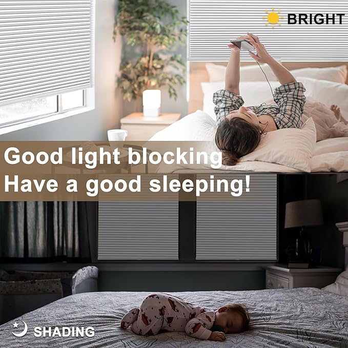MYshade 1.5-Inch Cellular Cordless Blackout Shades,Thermal Insulating Noise Reducing Waterproof Blinds,Honeycomb Window Treatments for Indoor Light Control (White-39 W x 72" H)