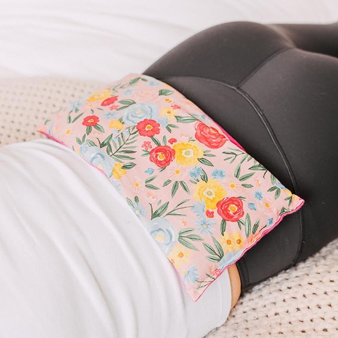 Large Microwave Heating Pad with Flax Seed, Scented or Unscented, Good for Back Pain or Cramps, Moist Heat Therapy or Ice Pack, Microwavable Bean Bag, 6" x 12" (Black Floral, Peppermint & Chamomile)