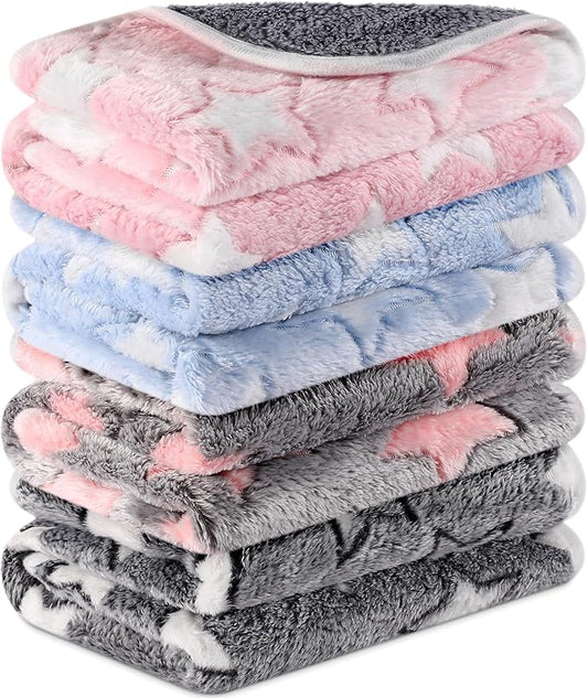 4 Pcs Waterproof Guinea Pig Blankets Washable Small Animal Fleece Bedding Absorbent Guinea Pig Cage Liners Reusable Pet Pee Pad Sleep Mat Pad Cover for Hamster Ferret (Cute Star Pattern, 24 x 16 Inch)