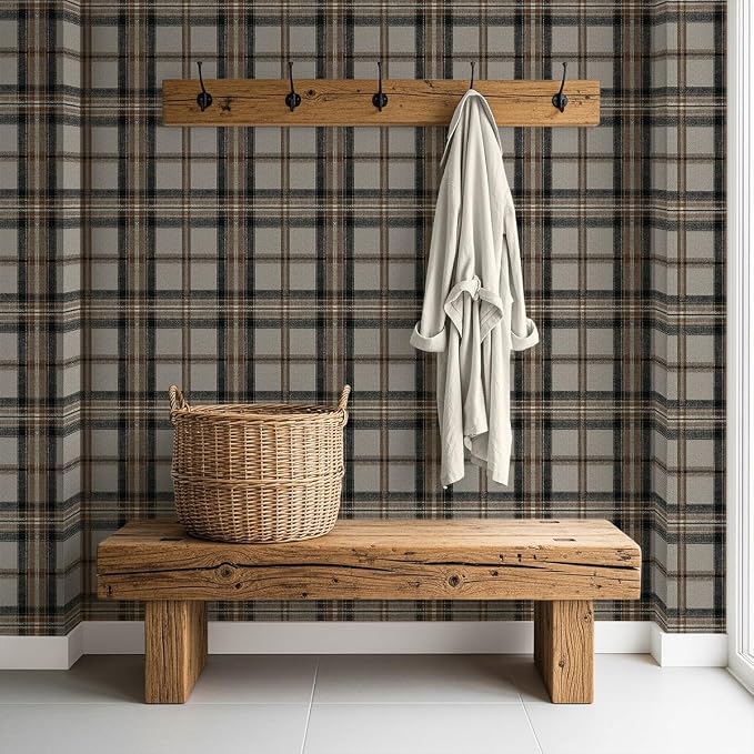 NextWall Harry & Grace Herringbone Plaid Premium Matte Non-Woven Peel and Stick