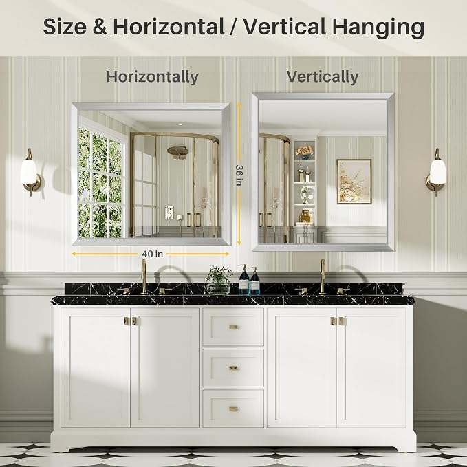 40x36 Inch Brushed Silver Bathroom Mirror