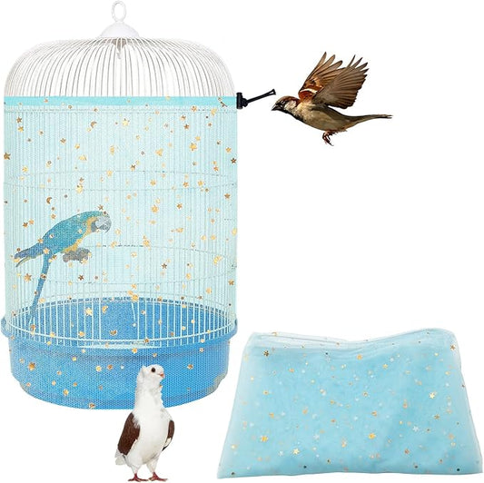 Bird Cage Cover, 45-90'' Adjustable, Universal Nylon Mesh Net, Bird Cage Skirt Guard, Blue
