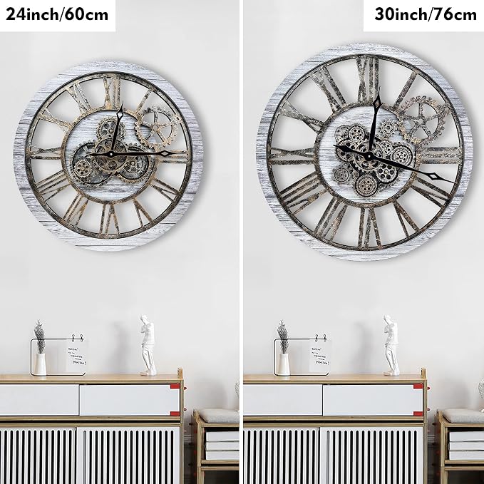 The B-Style Large Real Moving Gears Wall Clock 30 inch Rustic Retro Industrial