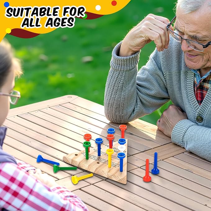 Zhanmai 50 Sets Wooden Triangle Peg Travel Game, Multi-Color Peg