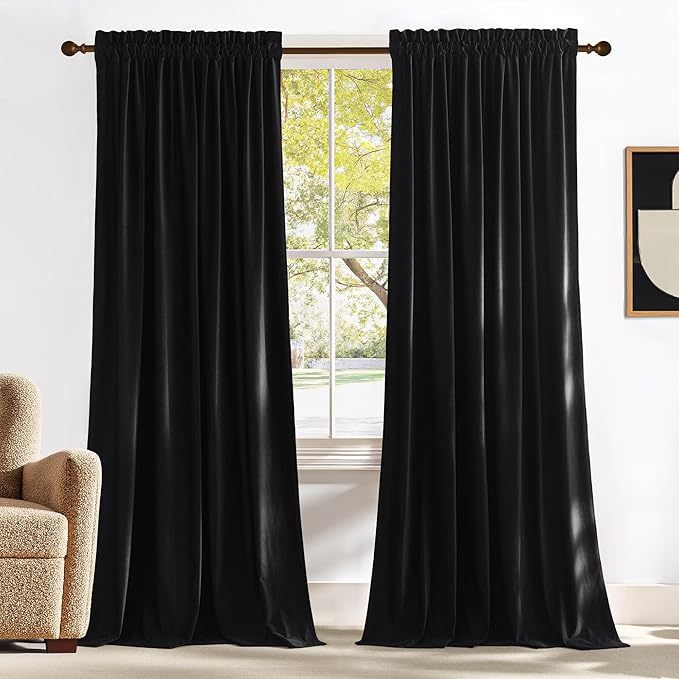 NICETOWN 102 inch Black Velvet Curtains