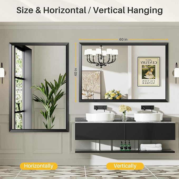 Briivue 60x40 Inch Black Bathroom Mirror