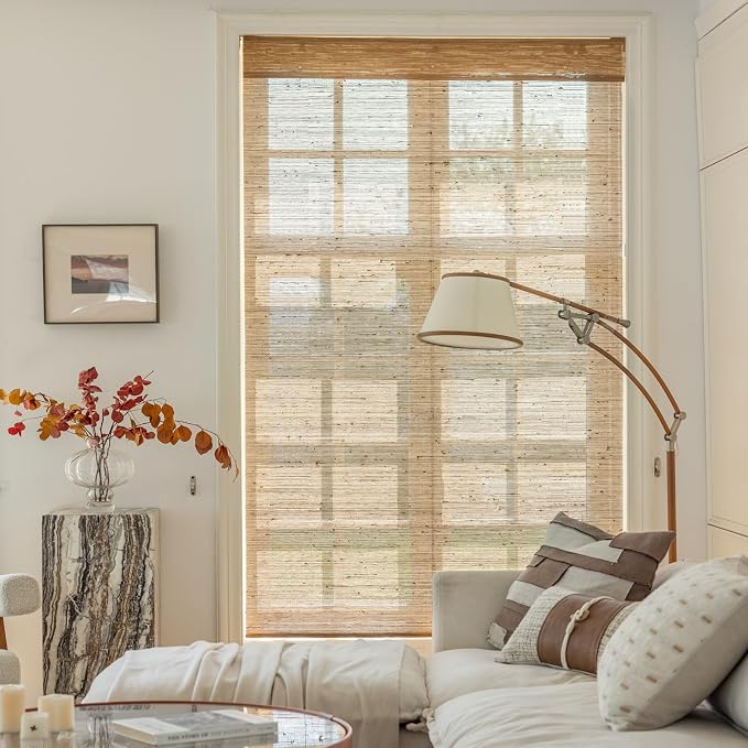 DEJAVU Cordless Bamboo Roman Shades, Natural Woven Shades