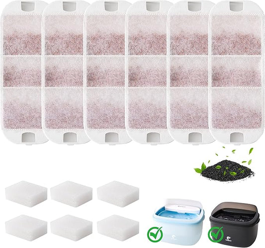 6 Pack Dog Water Fountain Filters, Filter Replacement for HOLAPAW 2.1Gal/8L Dog Water Bowl Dispenser, 6 Filters + 6 Sponges