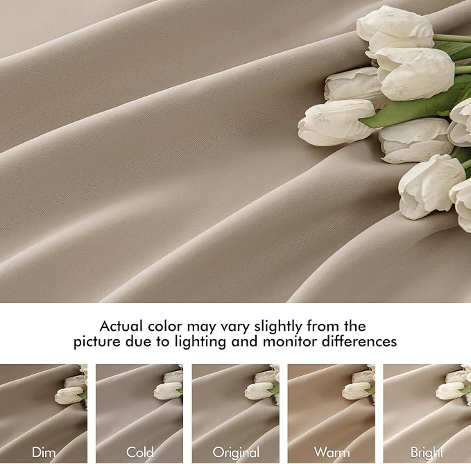 MIULEE Taupe Back Tab Blackout Curtains 72 Inches Long 2 Panels Set