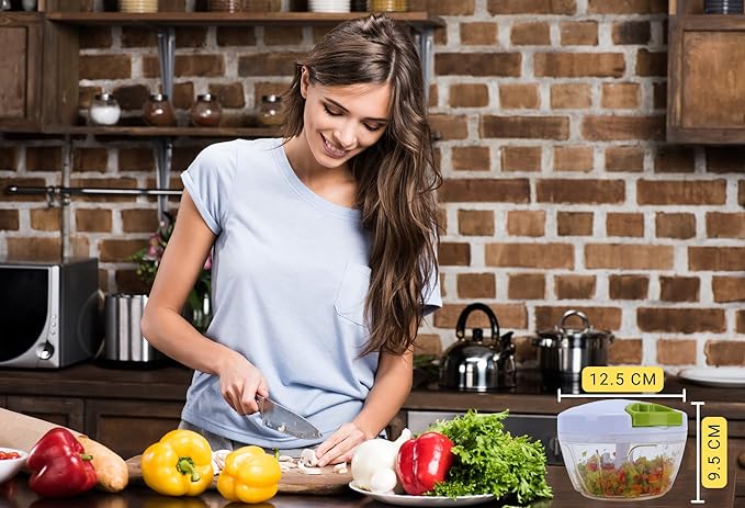 Brieftons Manual Food Chopper, Compact & Powerful Hand Pull Chopper Blender to Chop Onion, Garlic, Vegetables, Fruits, Herbs for Salsa, Salad, Pesto, Hummus, Coleslaw, Puree, Indian Cooking