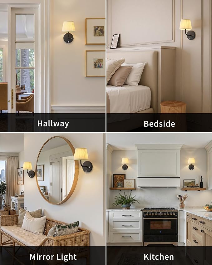 PUSU Motion Sensor Black H9.6 inch Small Wall Sconces Set of 2, LED Cordless