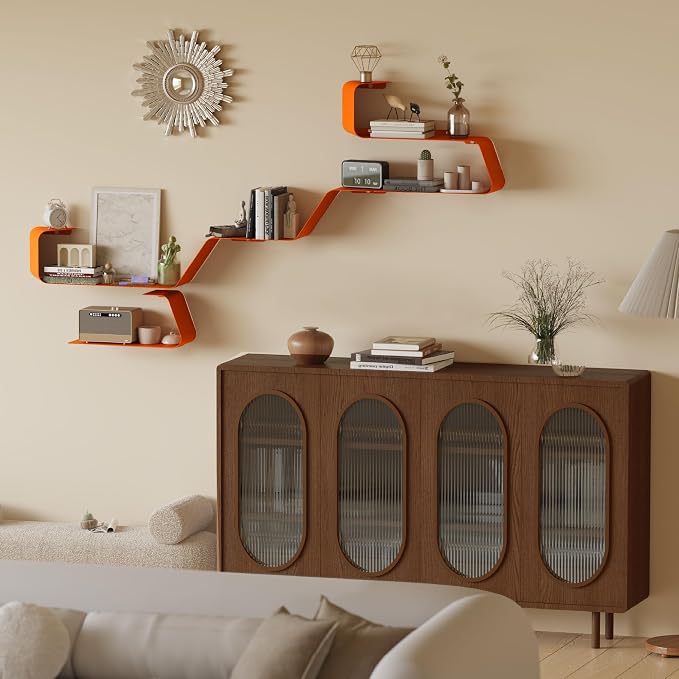 Sttoraboks Floating Wall Shelves Set of 3, Metal Mounted Shelf