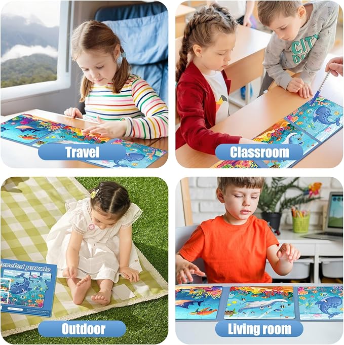 Magnetic Puzzles for Toddlers 3-5 Toddler Puzzle Travel Toys （Sea） | Jigsaw Puzzles for Kids 75-Pieces Travel Toys Sea Puzzles Ages 4-6 Road Car Trip & Airplane