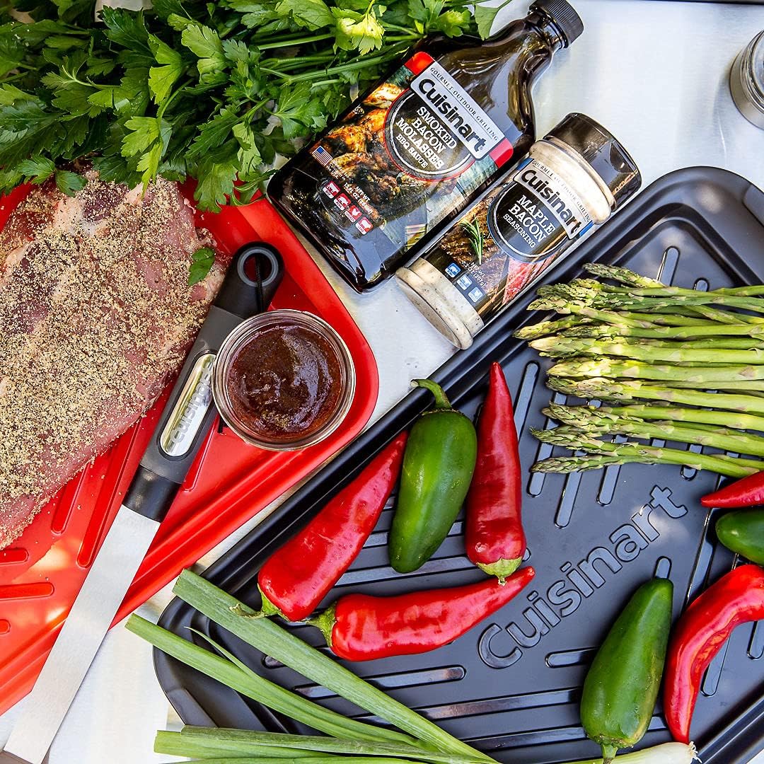 Cuisinart Grilling Prep & Serve Trays, 17x10.5 inch BBQ Tray Safe for Food Handling, 2 Dishwasher Safe Nesting Trays Black & Red, Perfect Grilling Accessories for Cooked & Raw Meat, Fits 6 Burgers