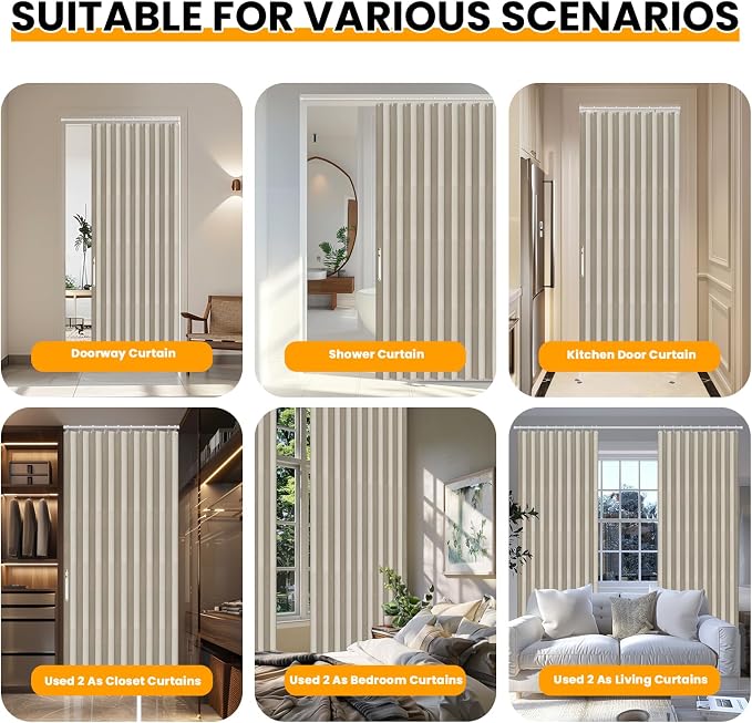 AJAZZ 100% Blackout Door Curtain Accordion Door Closet Curtain Invisible
