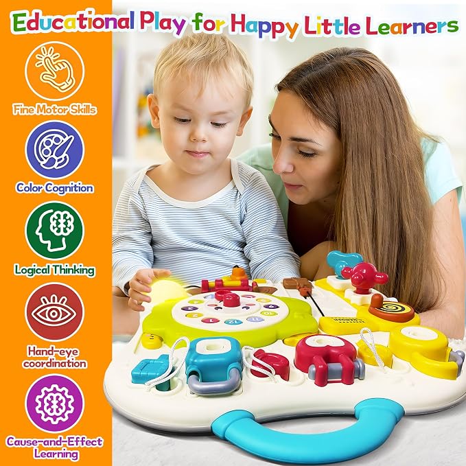 Montessori Baby Busy Board, Sensory Activity Board for Toddlers 1-3 | Music & LED Light Up Toy, Educational Travel Board, Baby Learning Toys 12-18 months, Infant Birthday Gift