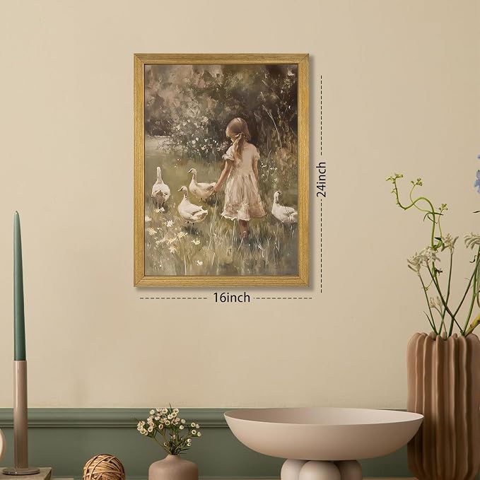 Wood Framed Canvas Wall Art, Vintage Girl