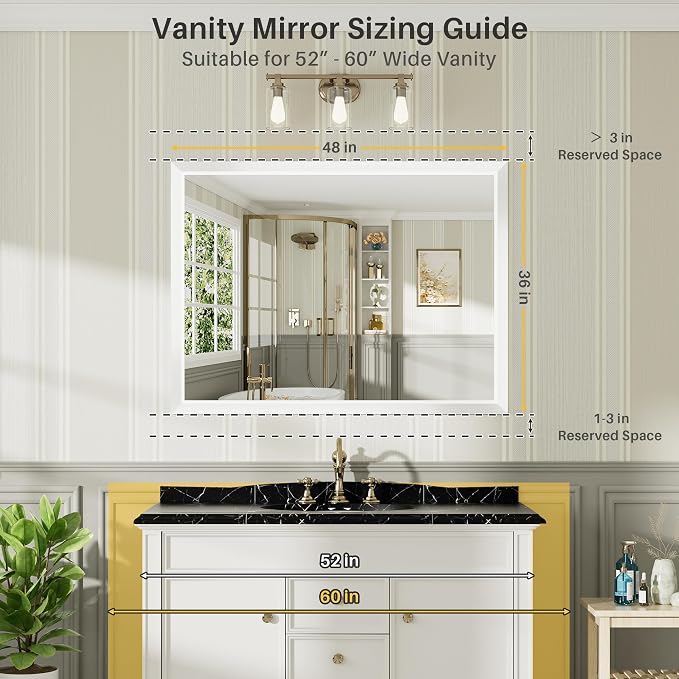 48x36 Inch White Bathroom Mirror