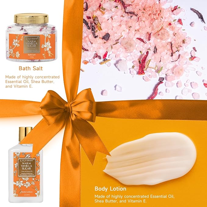 Christmas Gifts for Women - 7 Pcs Vanilla Bath and Body Gift Basket Set Spa Gift Basket Set for Women with Bath Bomb | Perfect Valentine's, Birthday, Mothers Day for Mom, Gift Set for Her All Occasion
