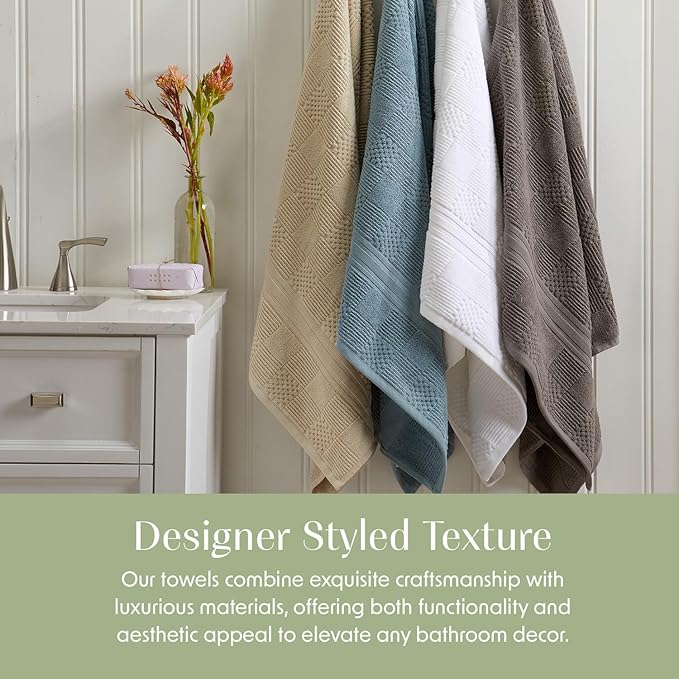 Springtree Home 100% Cotton Bath Towel Set of 4 | Blue Towels | Geometric Textured Design | Absorbent & Quick-Dry | 4 Bath Towels | Oeko-TEX® Standard 100 Cotton | Myla Collection - Arona Blue