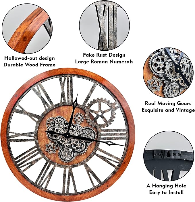 The B-Style 36" Large Moving Gear Wall Clock Oversized Vintage Farmhouse Wall