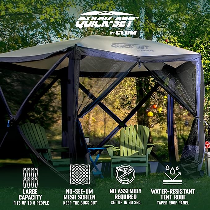 CLAM Pop Up Screen Tent, Outdoor Camping Gazebo Canopy, Venture, 9' x 9', Blue