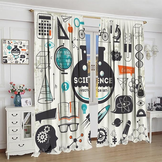 Science Bedroom Curtains, Chemistry Science Pharmacy Research Blackout Rod Pocket Window Drapes for Childs Girls Boys Bedroom Living Room Home Set 2 Panels,84x84 Inches
