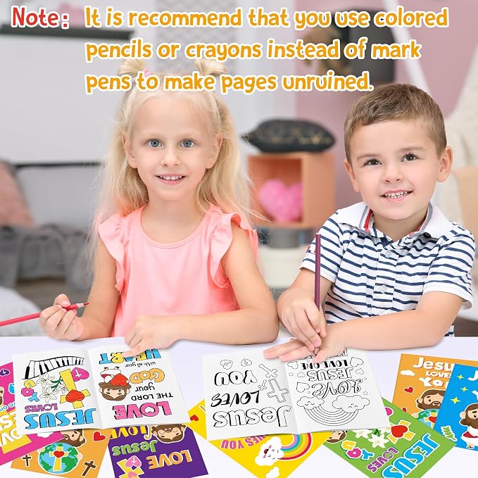 Dvbonike 96Pcs Jesus Loves You Coloring Books Religious DIY Color-in Pages | Bible Drawing Booklet Bulk, Christian Artwork, Holiday Activity, Sunday School Supplies, Classroom Rewards, Gift, for Kids