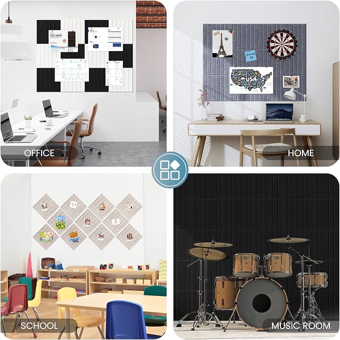 Large Cork Bulletin Board for Wall 48"x36", 12 Pack Felt Slat Wall Panel Tiles