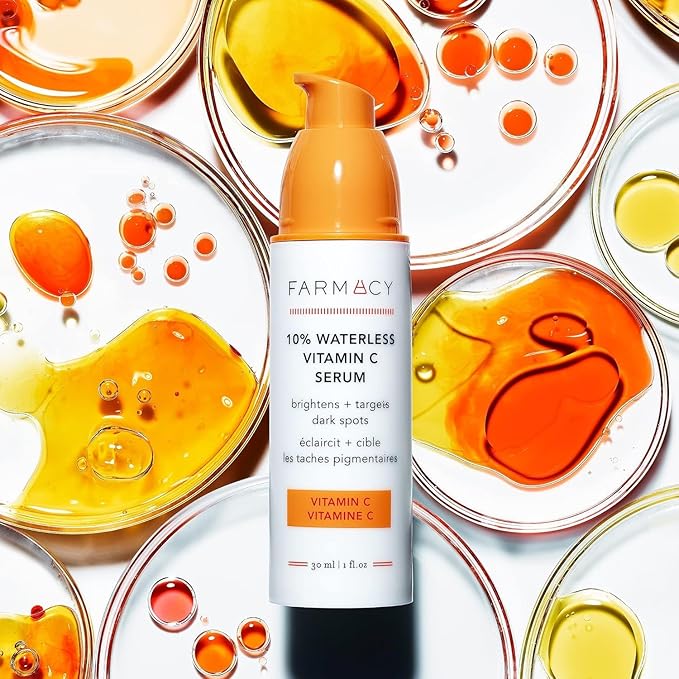 Farmacy 10% Vitamin C Face Serum - Waterless Vitamin C Skin Care Serum to Brighten, Firm + Smooth Skin Texture - Enriched with Upcycled Tangerine Peel to Boost Skin's Moisture + Radiance (5ml)