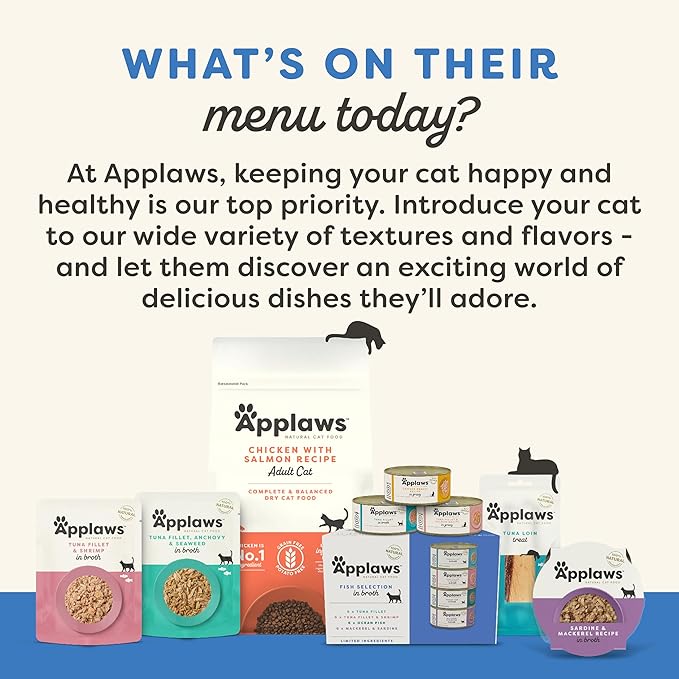 Applaws Natural Wet Cat Food in Broth, Limited Ingredient Canned Wet Cat Food, No Additives, Made with Natural Ingredients, Tuna Fillet & Crab in Broth (24 x 2.47oz Cans)