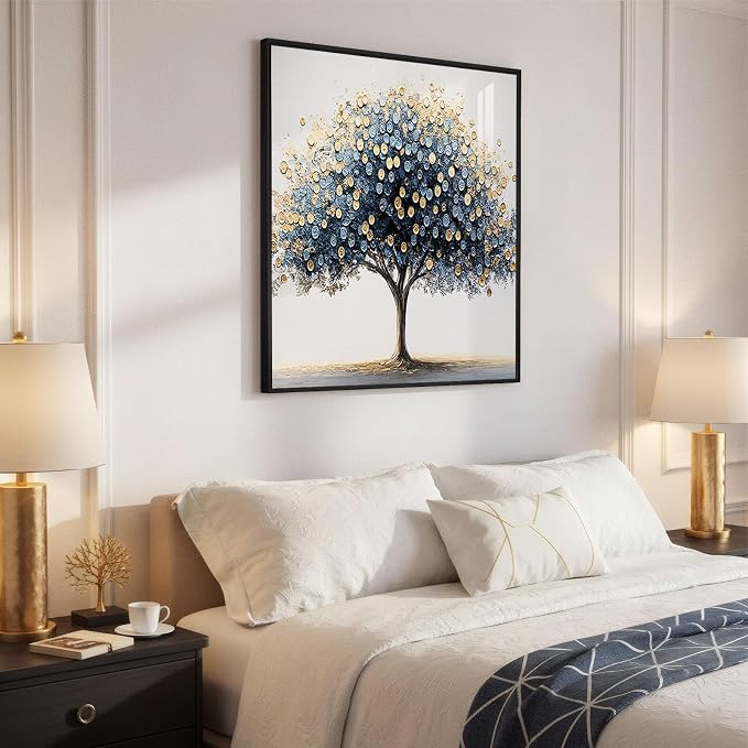 Framed Square Tree of Life Wall Art, Minimalist Elegant Luxury Abstract Tree