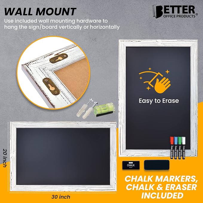 Better Office Products Magnetic Wall Chalkboard, X Large Size 20" x 30"