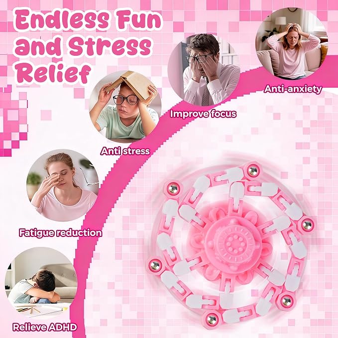 24PCS Pink Transformable Fidget Spinners,Sensory Bulk Robot Fidget Stress Relief Toys for Girls,Bulk Sensory Fidget Stress Relief Toys for Girls