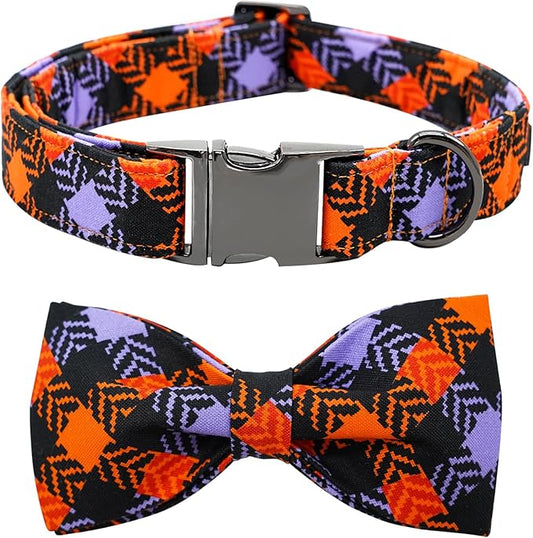 Halloween Dog Collar, Pet Collar Bow Plaid Dog Collars Girl Boy Holiday Pet Collar Gift Bow Collar Cute Soft Puppy Collar for X-Small Puppy