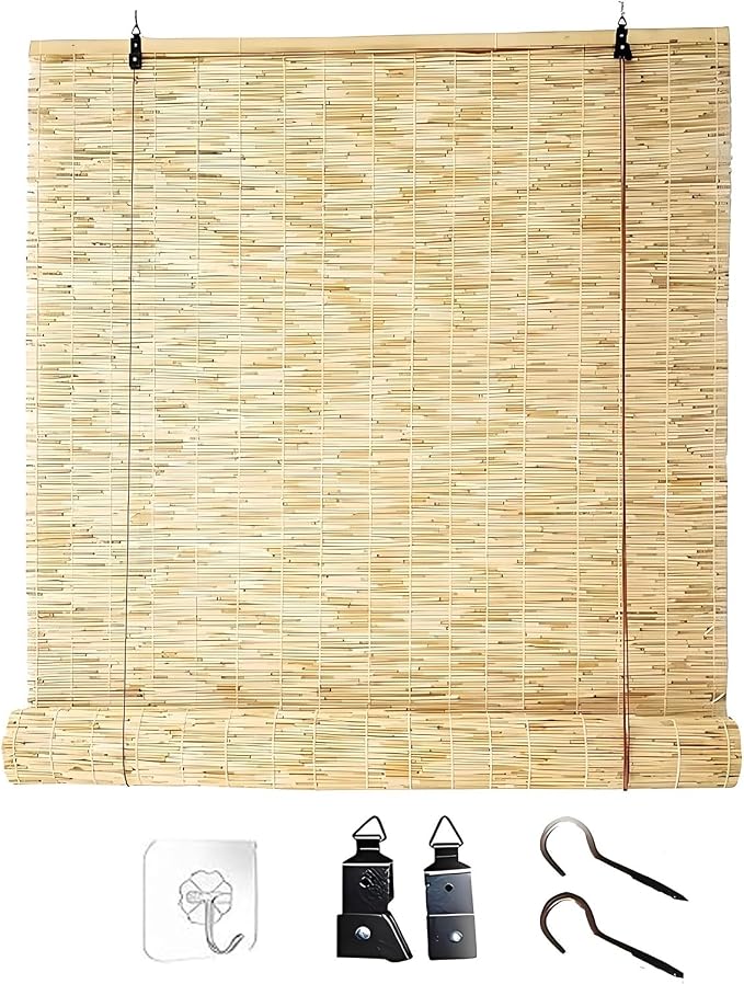 Blackout Bamboo Roller Shades for Outdoor Patio Reed Roll Up Blinds 24" 36" 48"