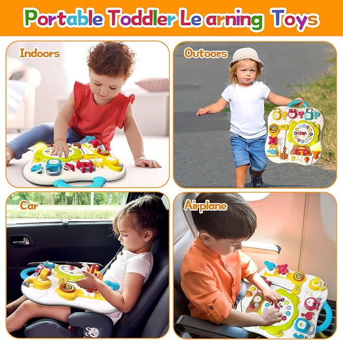 Montessori Baby Busy Board, Sensory Activity Board for Toddlers 1-3 | Music & LED Light Up Toy, Educational Travel Board, Baby Learning Toys 12-18 months, Infant Birthday Gift
