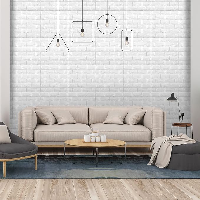 30PCS 3D Wall Panels Peel and Stick Faux Brick Wallpaper White Self Adhesive