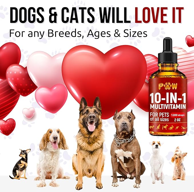 Liquid Multivitamin for Dogs – Daily Glucosamine, Vitamin B, C & D3 Support – Cat Vitamins for Indoor Cats to Care for Joints & HIPS, Skin & Coat, and Gut – Help with Allergies & UTIs – 2 Oz