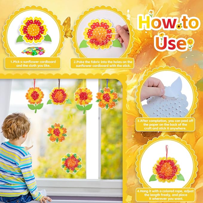 Fennoral 12 Pack Sunflower Craft Kit for Kids Make You Own Sunflower Poke in Art and Crafts DIY for Boys Girls Summer Classroom Art Activities Birthday Gifts Party Decoration